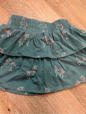 Green Tiered Skirt with Pink Unicorn Print
